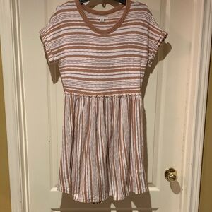 American Eagle Outfitters Striped Dress in Tan and White
